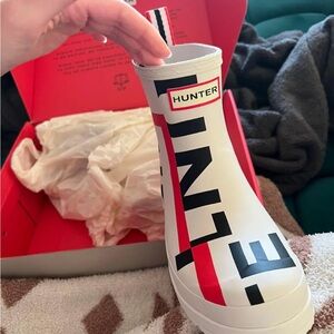 Hunter White and Red Rain Boots